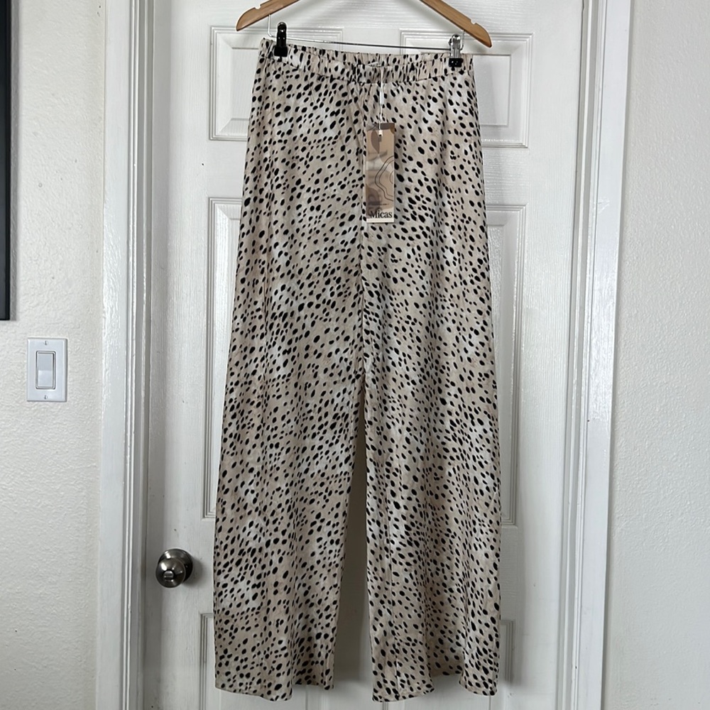 Satin animal print wide leg pants